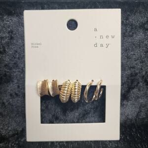 Target A New Day Gold Finish Nickle-Free Ear Cuff Trio Hoop Pierced Earrings NWT